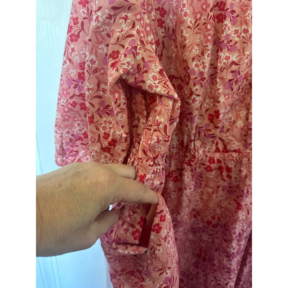 Terra & Sky Pink Floral Cotton Button Front Midi Dress Plus 3X 24W-26W Pockets - Picture 4 of 8